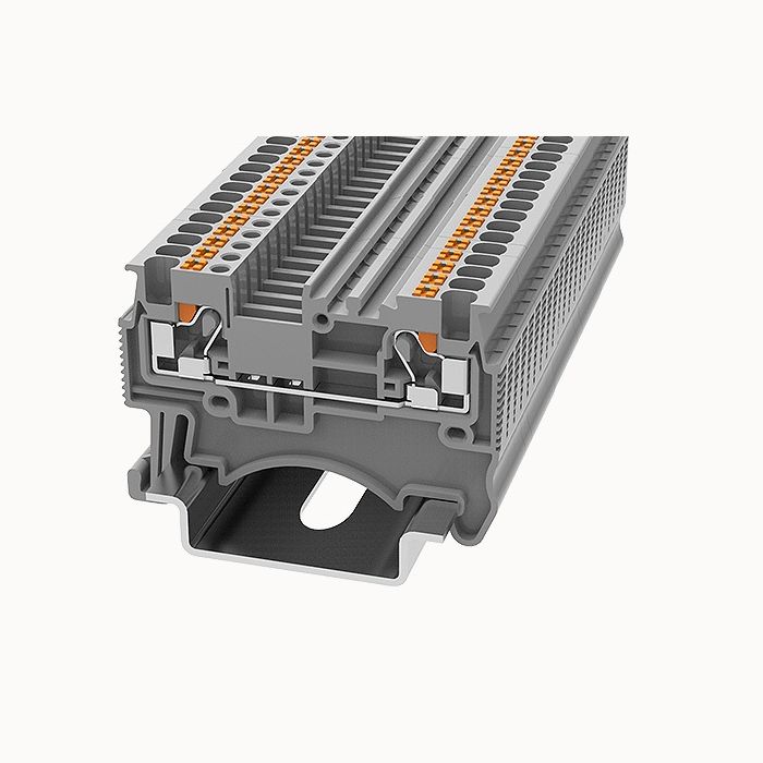 На фото: проходные пружинные клеммы ds1.5-01p-16-00z(h) DEGSON (Дегсон) 