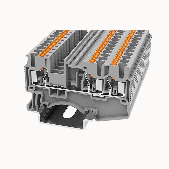 На фото: проходные пружинные клеммы ds2.5-tw-01p-18-00z(h) DEGSON (Дегсон) 