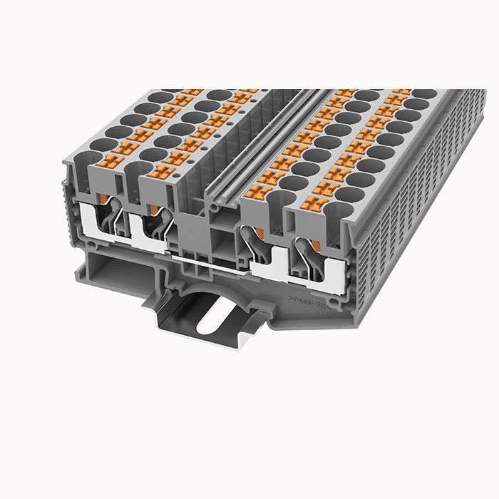 На фото: проходные пружинные клеммы ds6-qu-01p-16-00z(h) DEGSON (Дегсон) 
