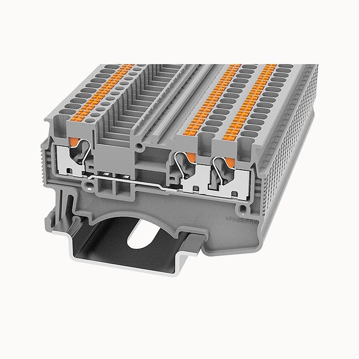 На фото: проходные пружинные клеммы ds1.5-tw-01p-11-00z(h) DEGSON (Дегсон) 