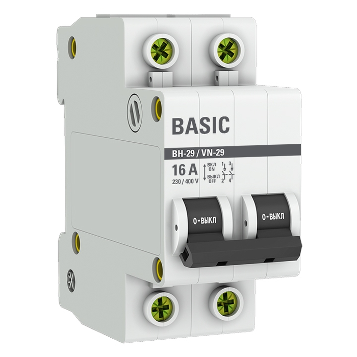 На фото: выкл. нагрузки 2p 16а вн-29 ekf basic ЭКФ (ЕКФ)