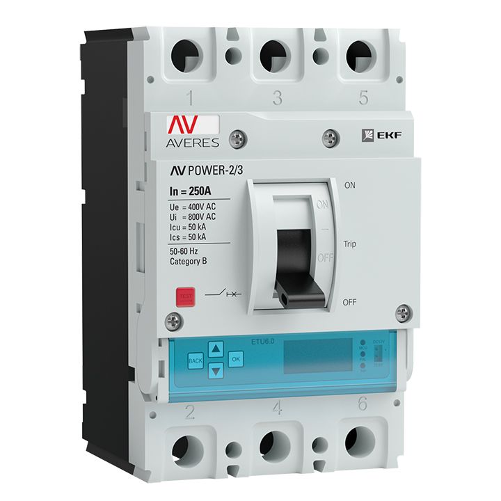 На фото: автоматические выключатели в литом корпусе av power-2/3 250а 50ka etu6.2 ЭКФ (ЕКФ) 
