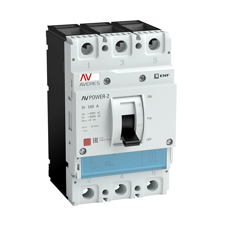 На фото: автоматические выключатели в литом корпусе av power-1/3 160а 80ka tr ЭКФ (ЕКФ) 
