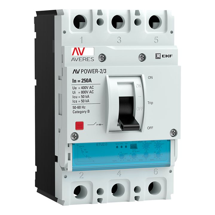На фото: автоматические выключатели в литом корпусе av power-2/3 250а 50ka etu2.0 ЭКФ (ЕКФ) 