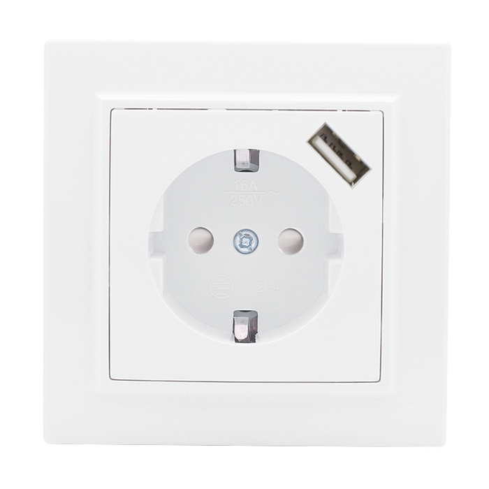 На фото: минск розетка 1-местная сп с/з 16а белая с защ. штор. с usb 1а ekf ЭКФ (ЕКФ)