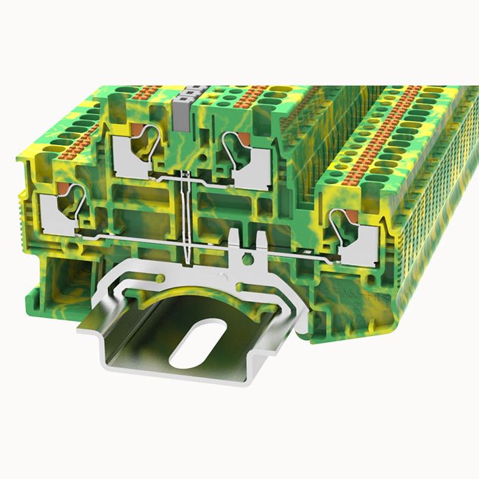 На фото: пружинные клеммы заземления dskk1.5-pe-01p-1c-00a(h) DEGSON (Дегсон) 