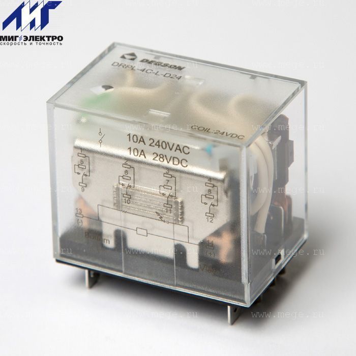 На фото промышленное реле серии DRPL drpl-4c-l-d24-02z(h) DEGSON (Дегсон) 