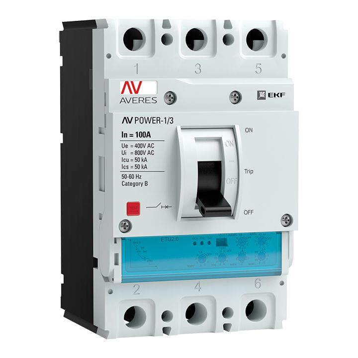 На фото: автоматические выключатели в литом корпусе av power-1/3 100а 50ka etu2.0 ЭКФ (ЕКФ) 