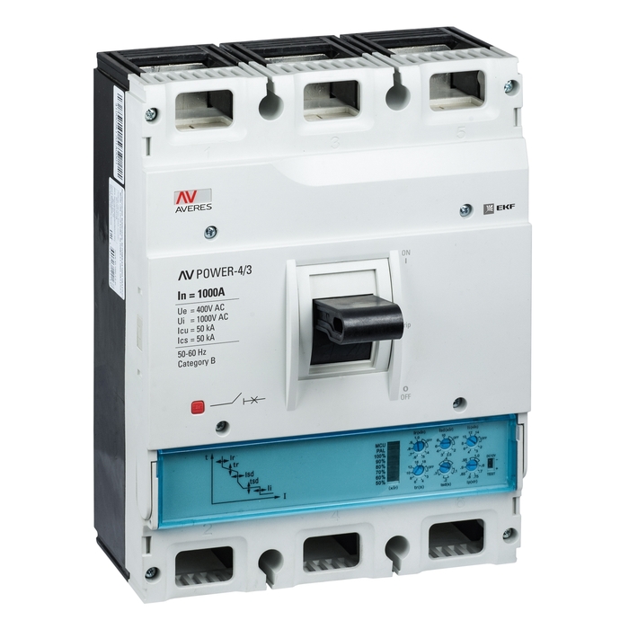 На фото: автоматические выключатели в литом корпусе av power-4/3 1000а 50ka etu2.2 ЭКФ (ЕКФ) 
