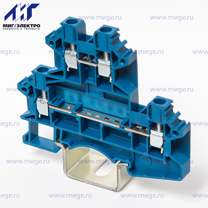 Фото Клемма винтовая двухуровневая 4мм2 синяя ширина 5,1мм, номинальный ток 32А dckkb4-01p-12-00z(h) DEGSON
