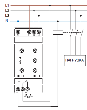 схема подключения реле контроля трехфазного напряжения
