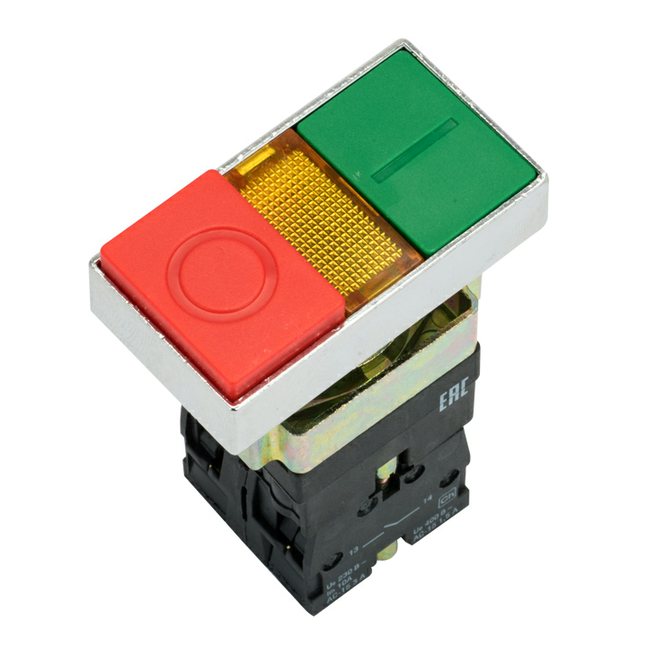 На фото: кнопка lay5-bw8465 "i-o" прямоугольная 230в no+nc ekf ЭКФ (ЕКФ)