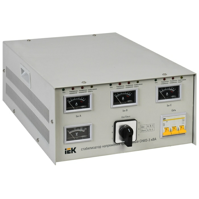 На фото: стабилизатор напряжения электромеханический ivs10-3-03000 IEK (ИЭК) 