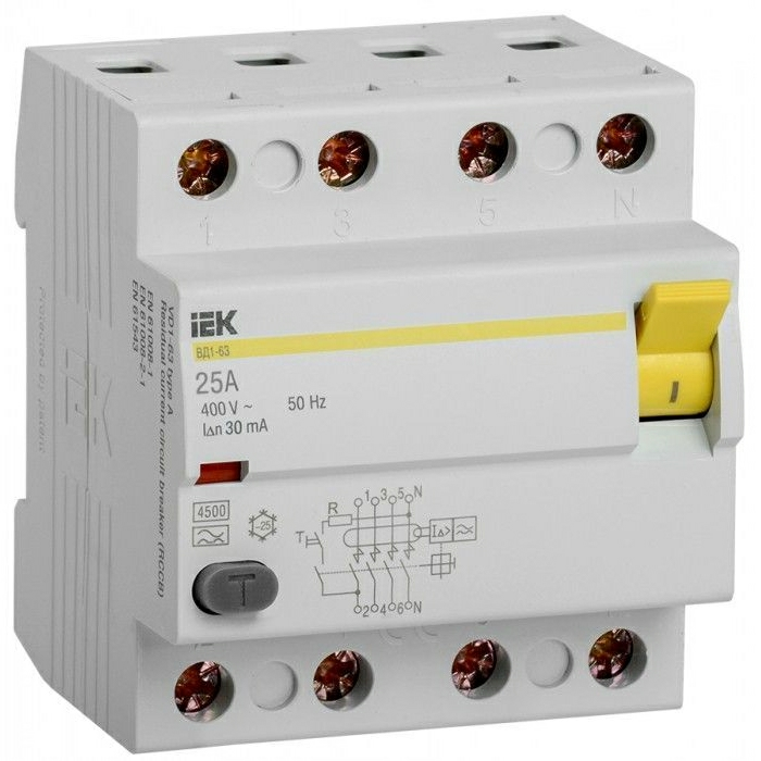 На фото: устройства дифференциальной защиты mdv11-4-025-030 IEK (ИЭК)